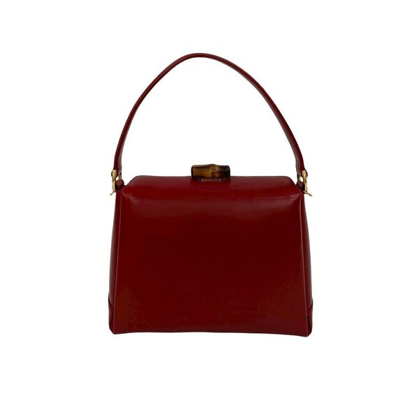GUCCI Red Leather Bamboo Shoulder Bag - Picture 3 of 9